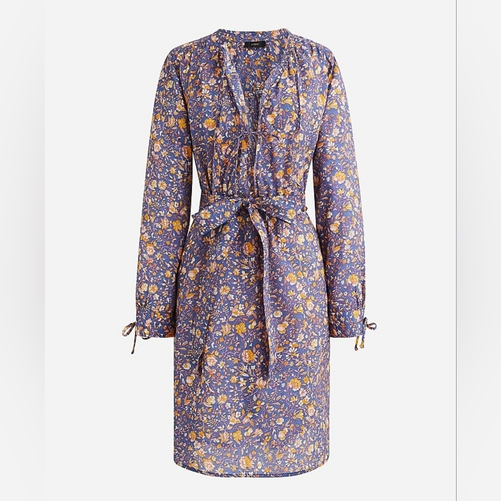 Tie-waist tunic beach dress in midnight floral